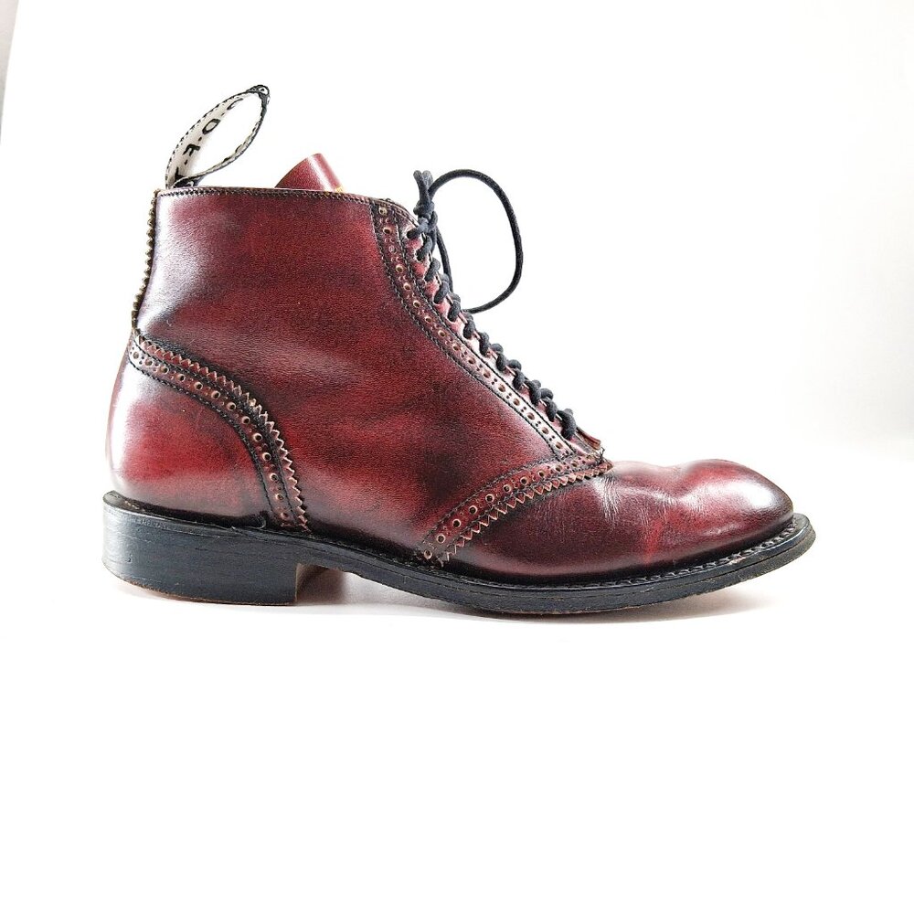 John Fluevog Burgundy Leather Brogue Wingtip Ankle Boots Pinked Lace UK5 US7 - Picture 2 of 15